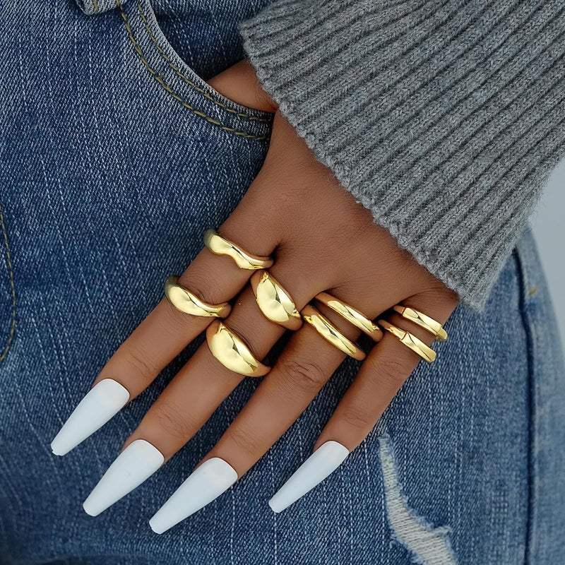 17mile Chunky Gold Stackable Rings for Women Non Tarnish, 18K Gold-Plated Statement Open Stacking Rings, Knuckle Band Ring Set - Image 3